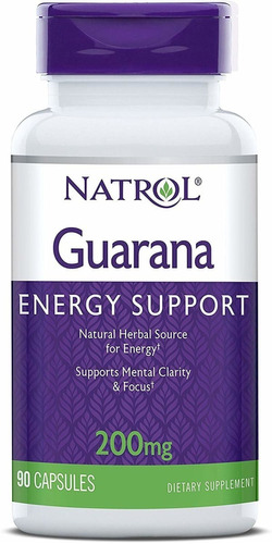 Natrol Guaraná Energy support 200 Mg Enfoque Y Claridad Mental 90 Cápsulas Sabor Sin sabor