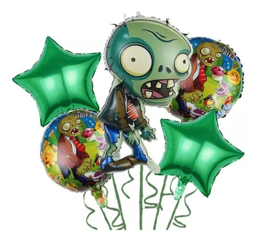 Set De Cumpleaños 5 Globos Plantas Vs Zombie Globos Metalico