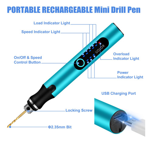 Mini Taladro Inalámbrico Recargable Con 10 Brocas Pequeñas Mini Bolígrafo Azul Frecuencia