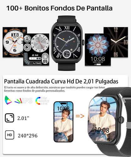 Reloj Inteligente Mujer Hombre Asistente De Voz Smartwatches Pantalla Curva De 2,01 Reloj Inteligente Señora Caballero Deportes Jioye Waier Negro Negro Negro