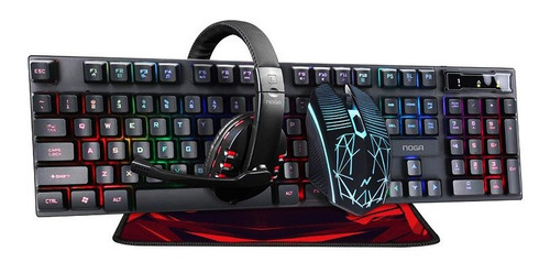 Kit Gamer 4 En 1 Noga Teclado Mouse Headset Mousepad Rgb Usb