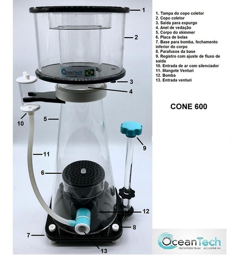 Skimmer Ocean Tech Cone-900 Para Aquários Até 900lt / 127/220V