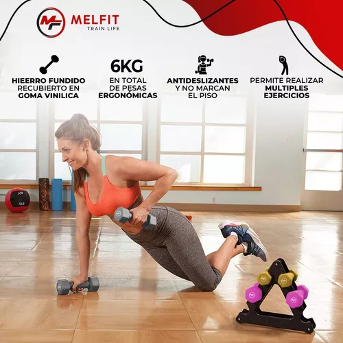 Set Kit Juego Mancuernas 6kg Melfit Pesas Entrenamiento Pro