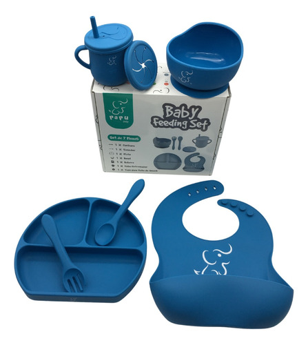 Set Babero, Plato, Bowl, Cubiertos Y Vaso Con Tsnack (7 Pz)