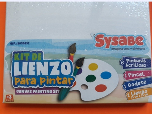 Imagen 3 de 10 de Kit Artistico Escolar Lienzo 25x25cm+6pinturas+pincel+godete