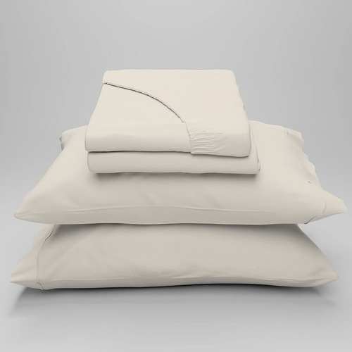 Juego De Sabana Queen Plaza 600h Cotton Touch Onix Suavidad! Natural Liso