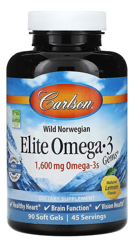 Carlson Labs Elite Omega 3 1600 Mg 90 Softgels Sabor Limón