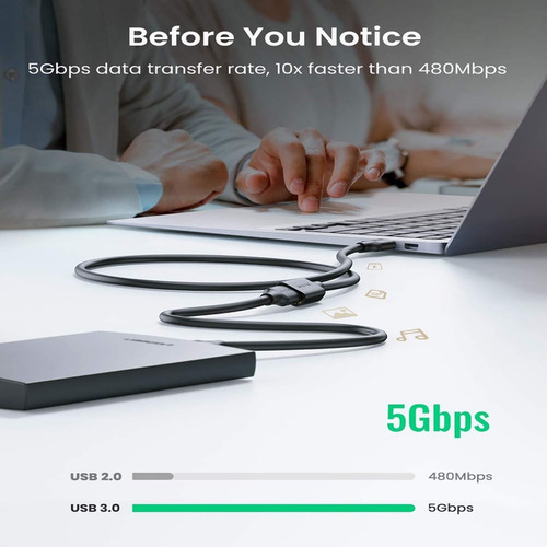 Imagen 5 de 6 de Cable Usb 3.0 Ugreen Extension Macho A Hembra 2m