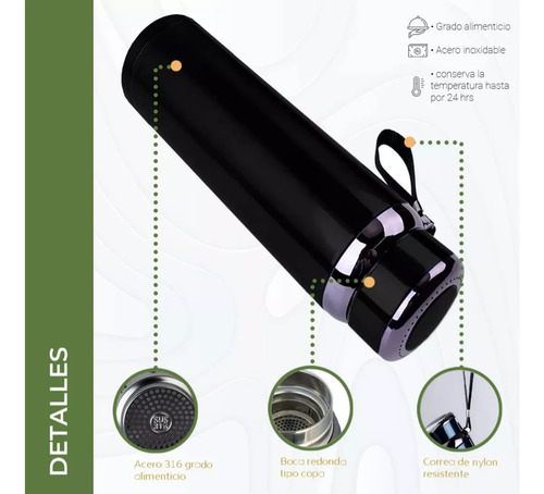 Vaso Térmico Metal Acero Inoxidable 1000 Ml Capacidad Colgar