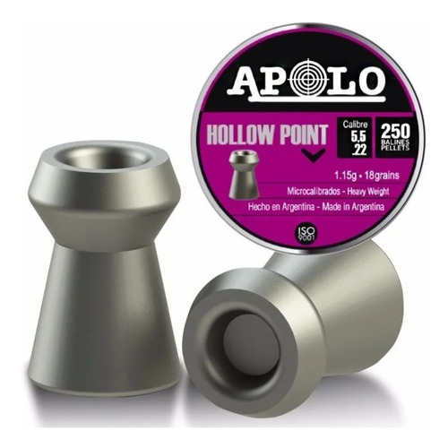 Balines Apolo Hollow Point 5.5 X250 Aire Comprimido 18 Grain