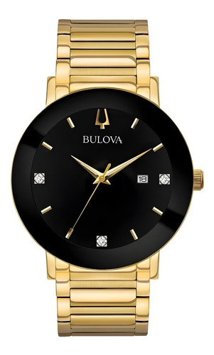 Imagen 1 de 6 de Reloj Bulova Quartz Para Hombre 97d116 Dorado Diamantes