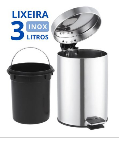 Lixo Lixeira Inox Metal 3l Pedal Emborrachado Cesto