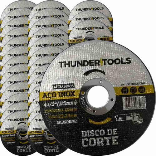 Kit Com 50 Discos Corte Aço Inox 4.1/2 X 1,0mm 22026 Thunder Cor Cinza