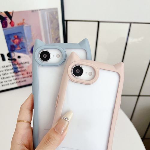 Funda De Acrílico Transparente Transparente Con Orejas De Gato Aptas Para Teléfono Apple 16e 16promax, Corta, A Prueba De Golpes