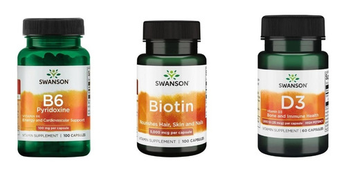 Biotina+ Vitamina D3+ B6 Piridoxina En Cápsulas Swanson 