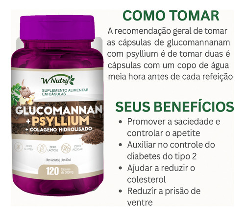 Glucomannan Com Psyllium É Colágeno Hidrolisado 120caps Puro