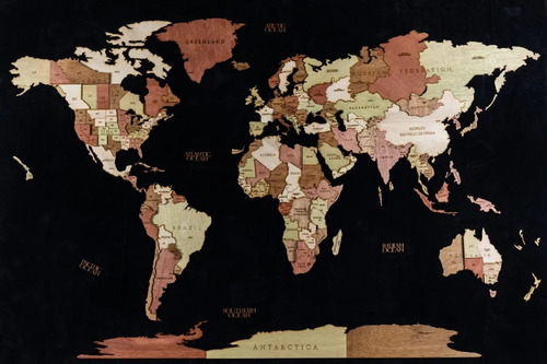 Mapa Del Mundo En Madera, Pared Con Relieves 200 X 120 Cm