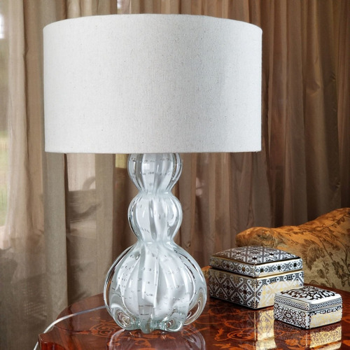 Abajur De Sala De Murano - Cristais Labone - Cor Branca 40cm Cúpula Branco Estrutura Branco