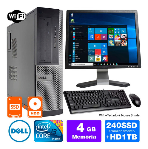 Desktop Barato Dell Optiplex Int I3 2g 4gb Ssd240+1tb Mon17q