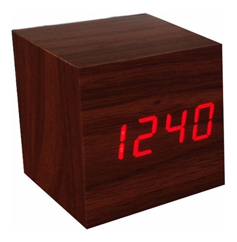 Reloj 6cm Alarma Escritorio De Madera Cuadrado Moderno