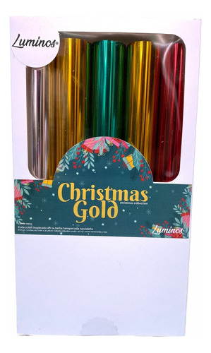 Paquete 5 Rollos De Foil Luminos Christmas Gold