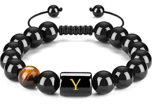 Tobillera Negra En Y, Pulsera Con Cuentas De Piedra Negra, N