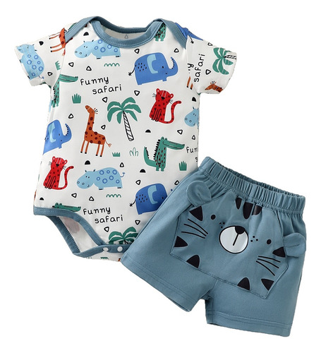 Conjunto De Verano Para Bebé Con Estampado De Dinosaurios Azul Acero 3-6 M