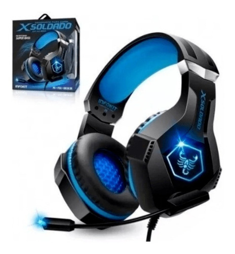 Headset Gamer Com Microfone Usb Fone De Ouvido Cor Preto e azul