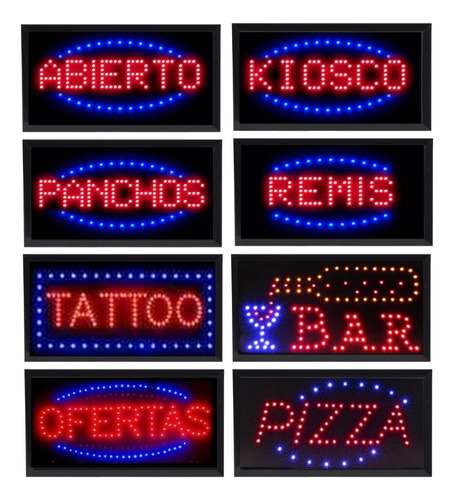 Cartel Led Luces Rgb 50x25 Cm Abierto Almacen Bar Cafe Ferreteria