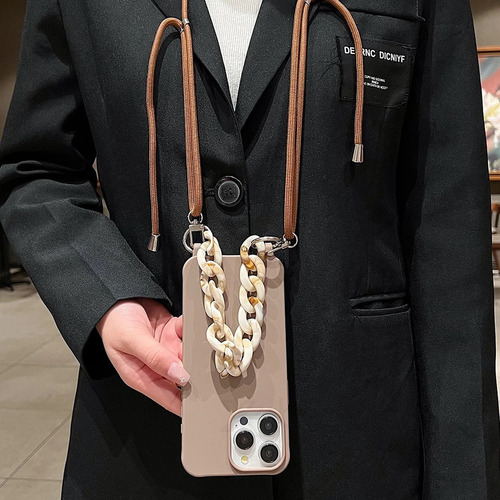 Capa Capinha Marrom Com Alça Corrente Para iPhone 11 Ao 15