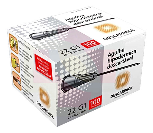Agulha Preta 25x07 Hipodermica Intramuscular (22gx1) Cx 100