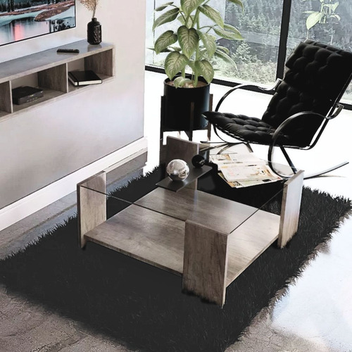 Mesa De Centro Auxiliar Minimalista Cristal Modena Para Sala Gris Lombardía