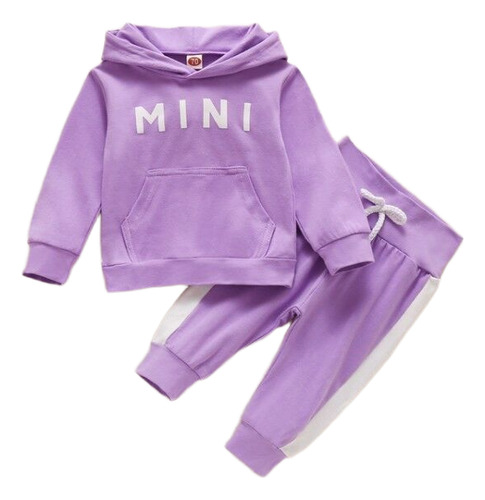 Conjunto De Sudadera Casual Con Capucha Y Estampado De Letra Violeta 6-9 M