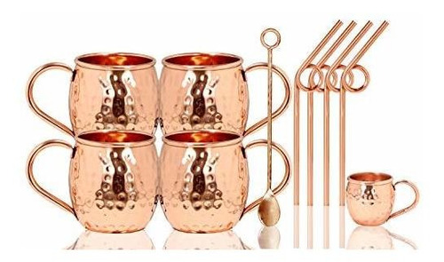 Bold & Divine Moscow Mule - Juego De 4 Tazas De Cobre 100%, 