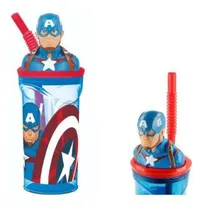 Comprar Vaso Infantil Capitan America Con Tapa 3d Y Sorbete Original
