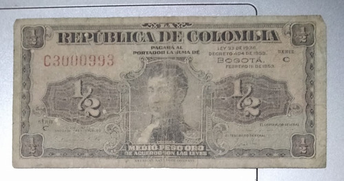 Imagen 1 de 2 de Billete Colombiano Antiguo De Medio Peso Lleritas