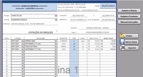 Planilha Excel - Cadastro De Clientes E Produtos + Orçamento