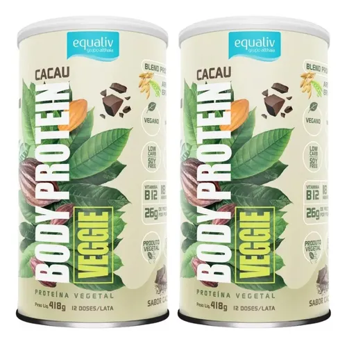 Kit 2 X Body Protein Veggie Cacau 418g Vegano 18 Aminoácidos