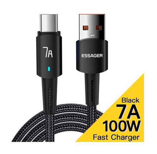 Cable Tipo C Essager 7A Carga Rápida 100W Para Honor/ Huawei/ Oppo/ OnePlus/ Realme/ Vivo/ Samsung - 1 Metro