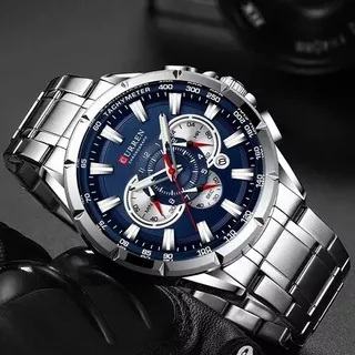 Relógio Masculino Pulseira Aço Inox Quartzo Curren 8363 Azul