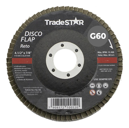 Kit 10 Disco Flap Reto 115mm Lixa Tradestar - G60