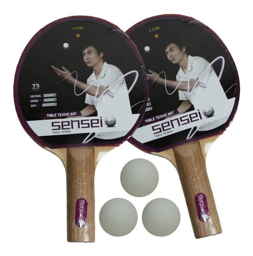 Set Ping Pong Fijo + 2 Paletas + 3 Pelotas Sensei / 2 Star