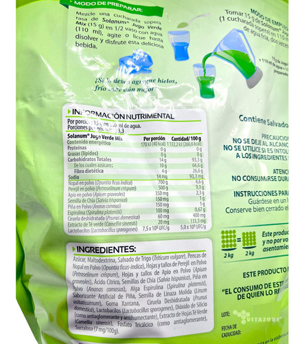 Imagen 6 de 9 de Jugo Verde Mix Fibra Para Mezclar En Polvo 2 Kg Solanum