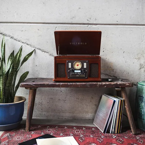 Reproductor 8 En 1 Bluetooth Tocadiscos 3 Velocidades Café O