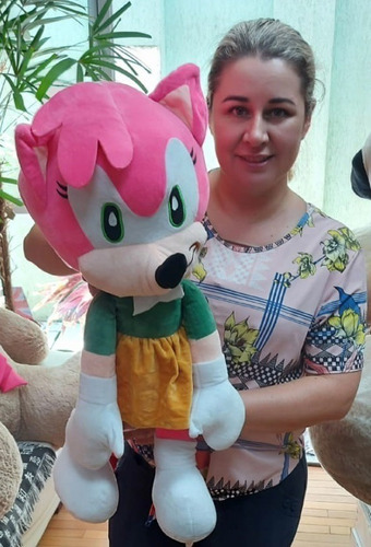 Boneca Gigante 70cm De Pelúcia Amy Rose Turma Do Sonic Rosa