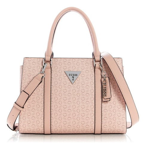 Bolsa Guess Small Satchel Acabado De Los Herrajes Níquel Color Rosa Claro Diseño De La Tela Liso