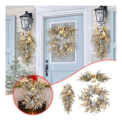 Guirnaldas Navideñas Con Flores Doradas, Decoraciones De Rat
