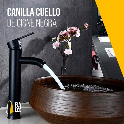Imagen 6 de 10 de Canilla Griferia Monocomando Lavatorio Alta Tubo Recto Negro