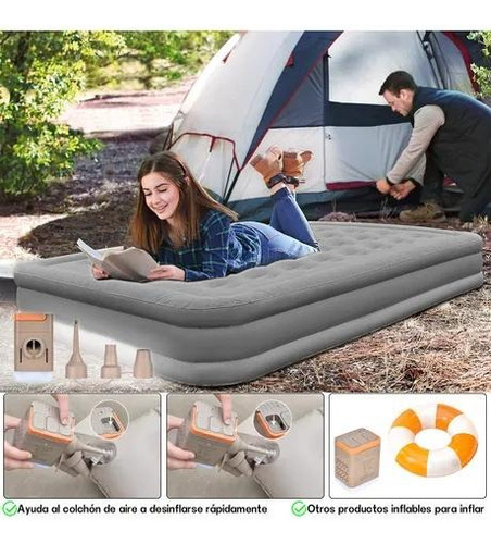 Colchón Inflable Eléctrico Queen 2 Plazas Bomba Recargable