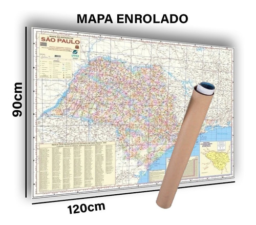 Mapa Do Estado Sao Paulo 120cm X 90cm Enrolado Frete R$ 20